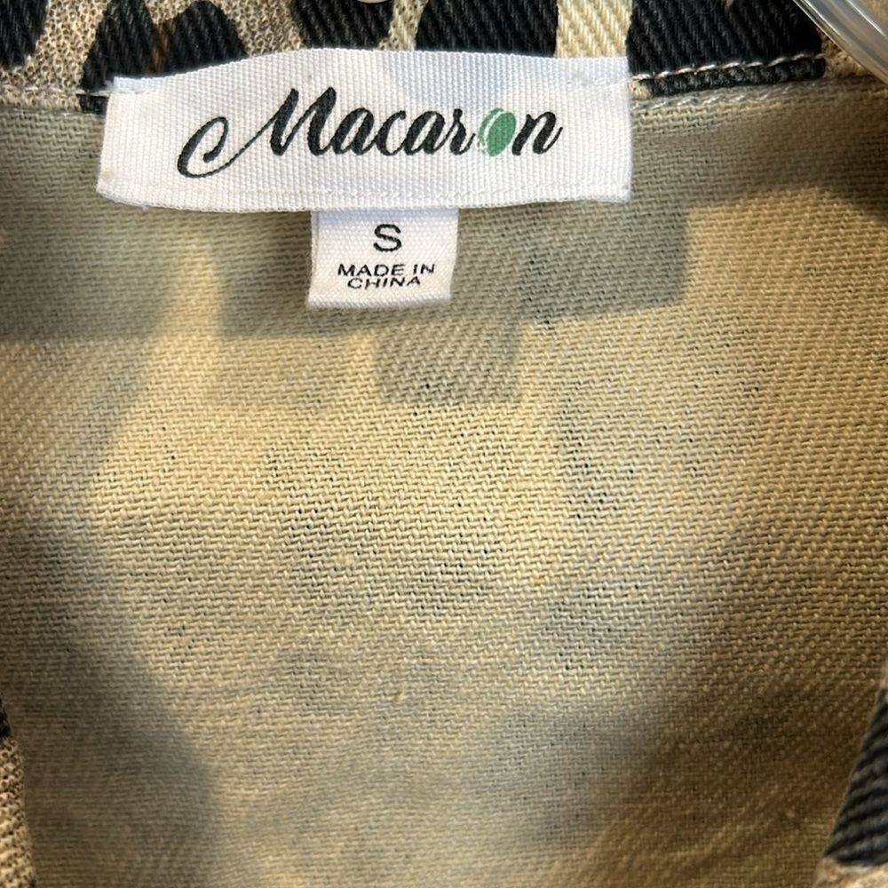 Macaron Walnut Leopard Denim Jacket Chest Pockets - Picture 6 of 6